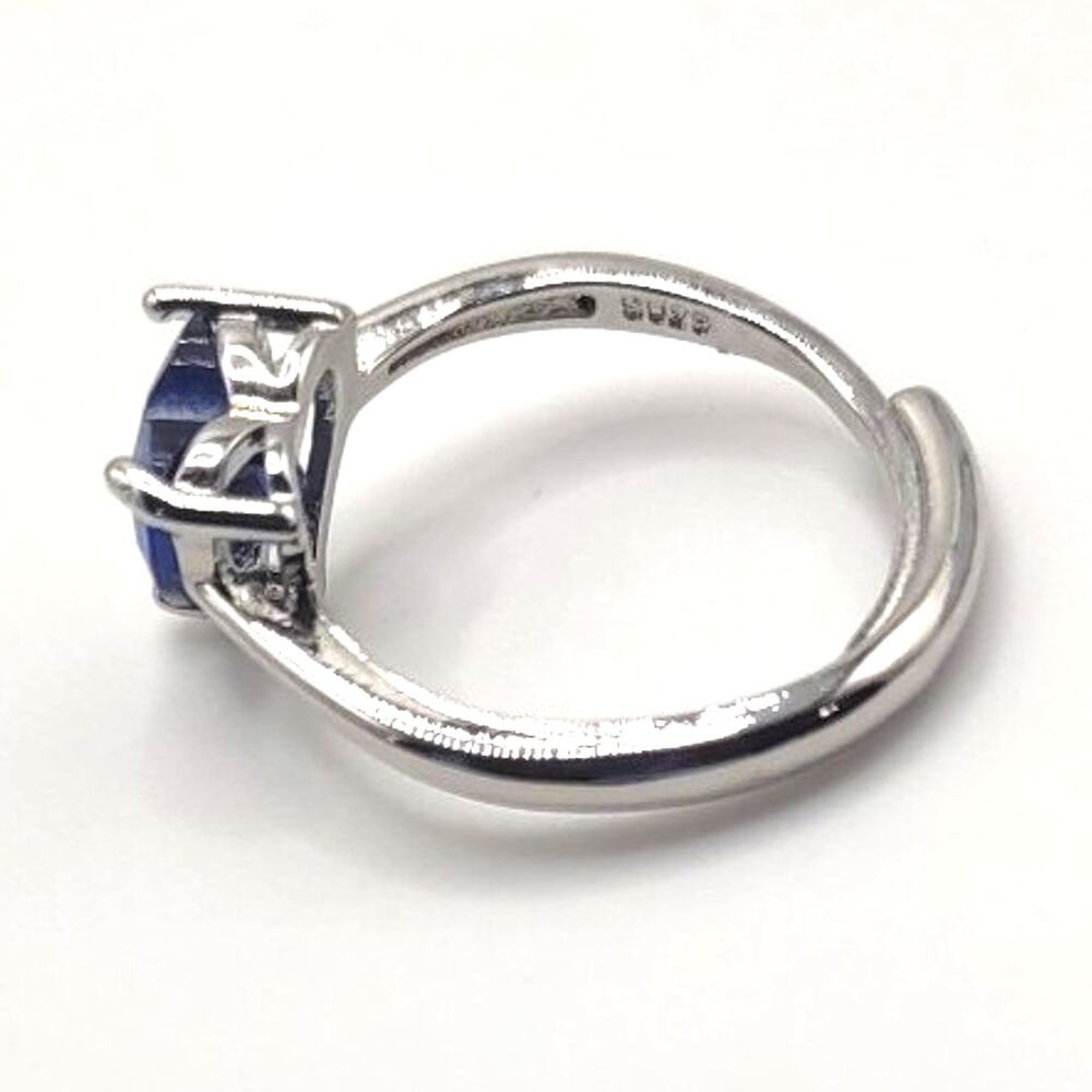 925 Sterling Silver Ring Blue Lab Sapphire Heart Adjustable Valentines Gift NEW